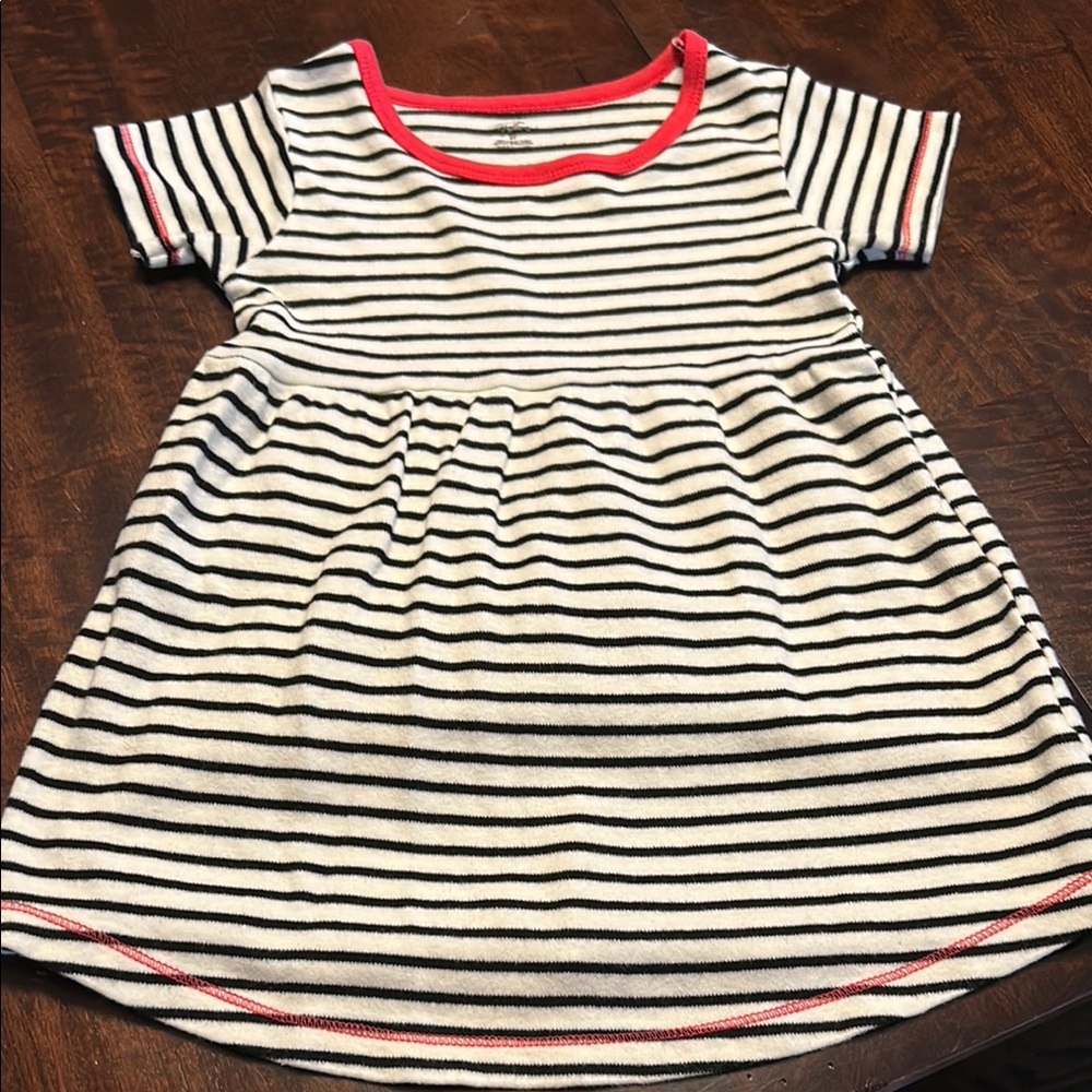 Organic Cotton Striped Dress with Red Accents